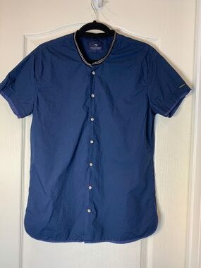 Scotch & Soda Navy Technical Short Sleeve Shirt Contrast Collar Mens Approx M